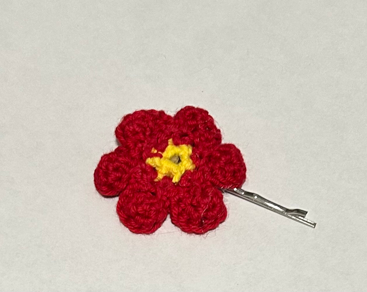 Red crochet flower hair clip on alligator clip