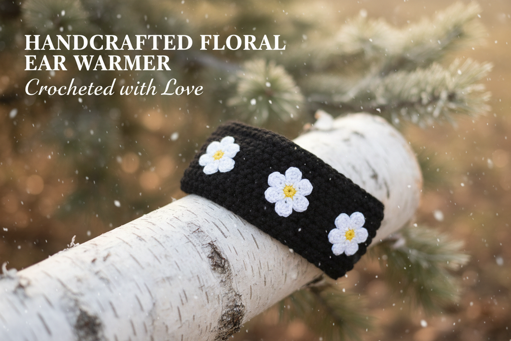 Crochet Floral Ear Warmer Title Image - White Daisies