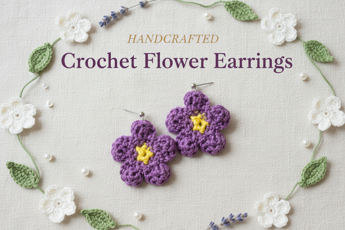 Crochet Flower Earrings Title Image